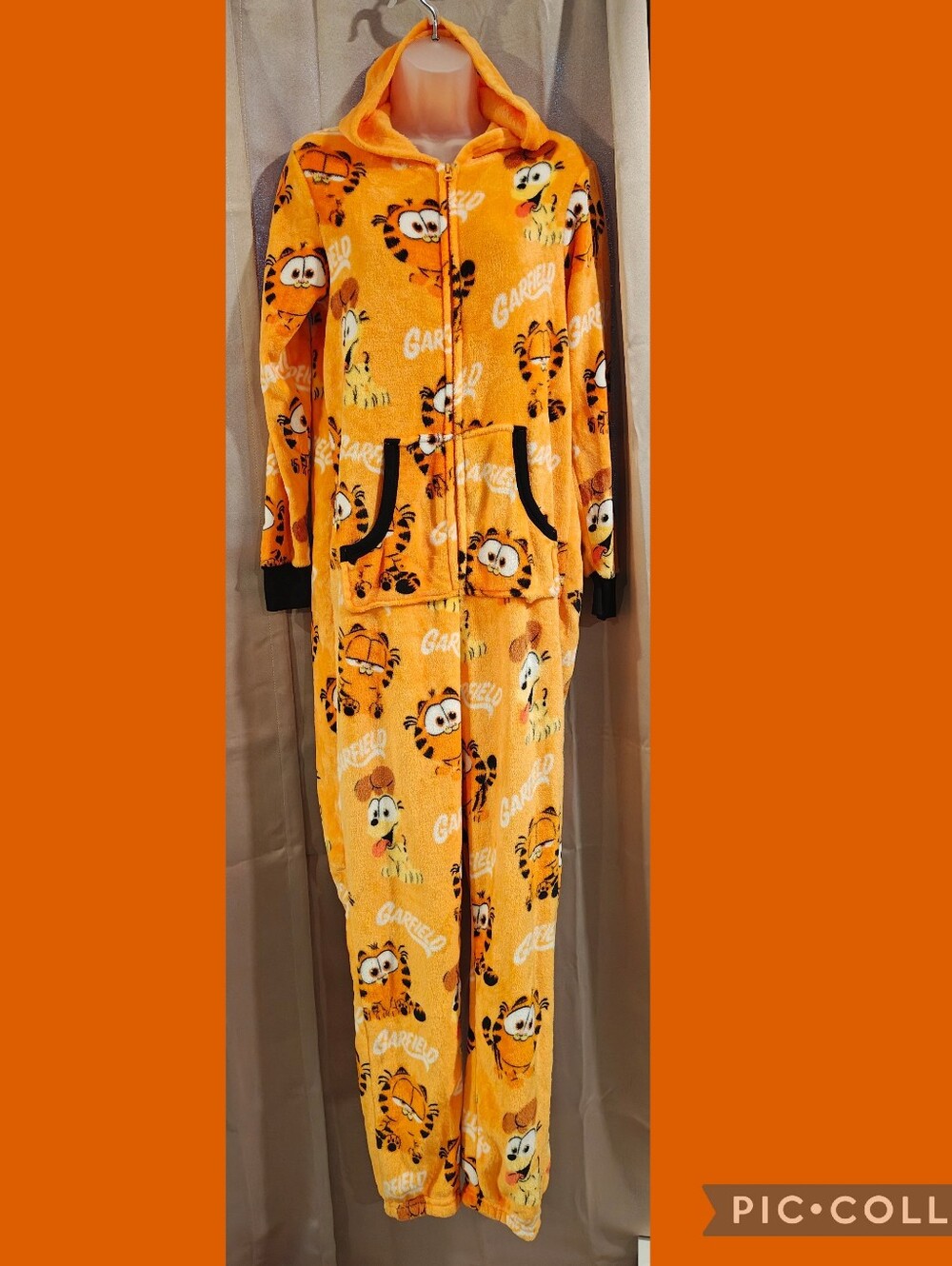 😾Cozy Nickelodeon Garfield Odie Plush Hooded Union Suit Onesie Pajamas😾